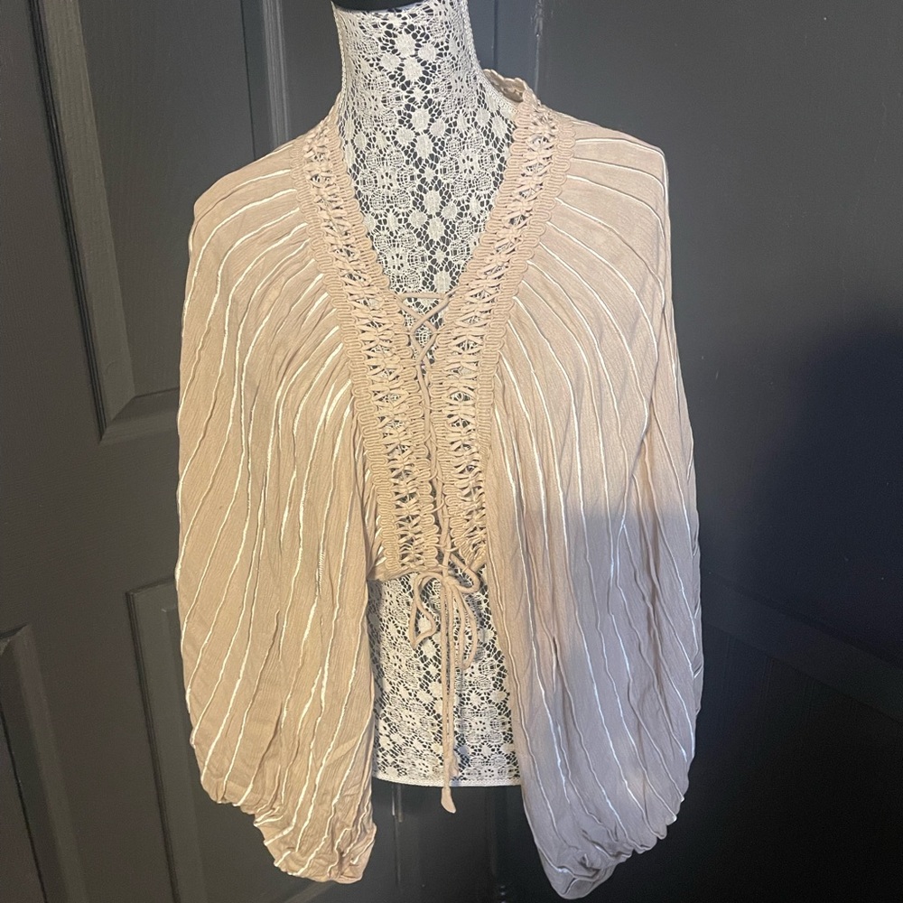 Free People Taupe Crochet Cardigan